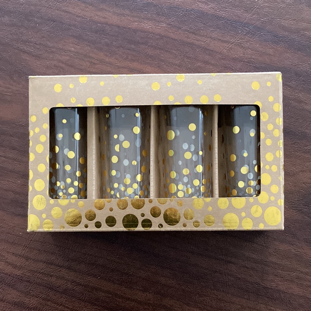 NEW TMD Holdings Set of 4 Tall Shot Glasses - Gold Confetti Dot Design